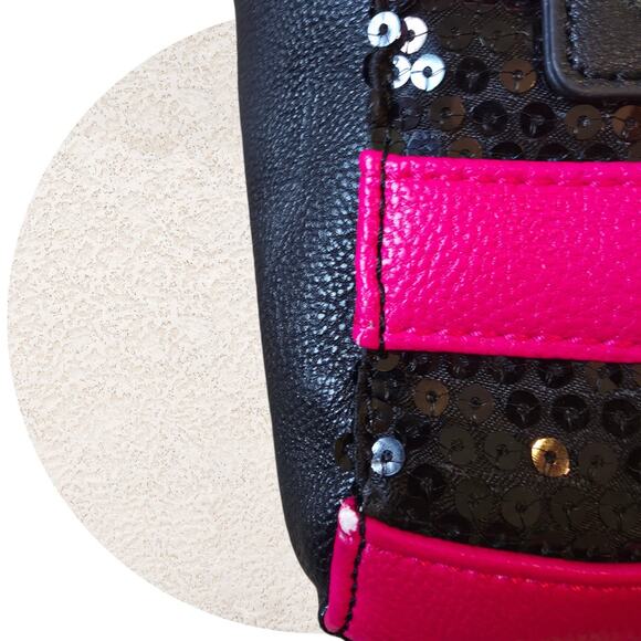 Betsey Johnson Hot Pink & Black Striped Sequin Small Satchel - Picture 10 of 12